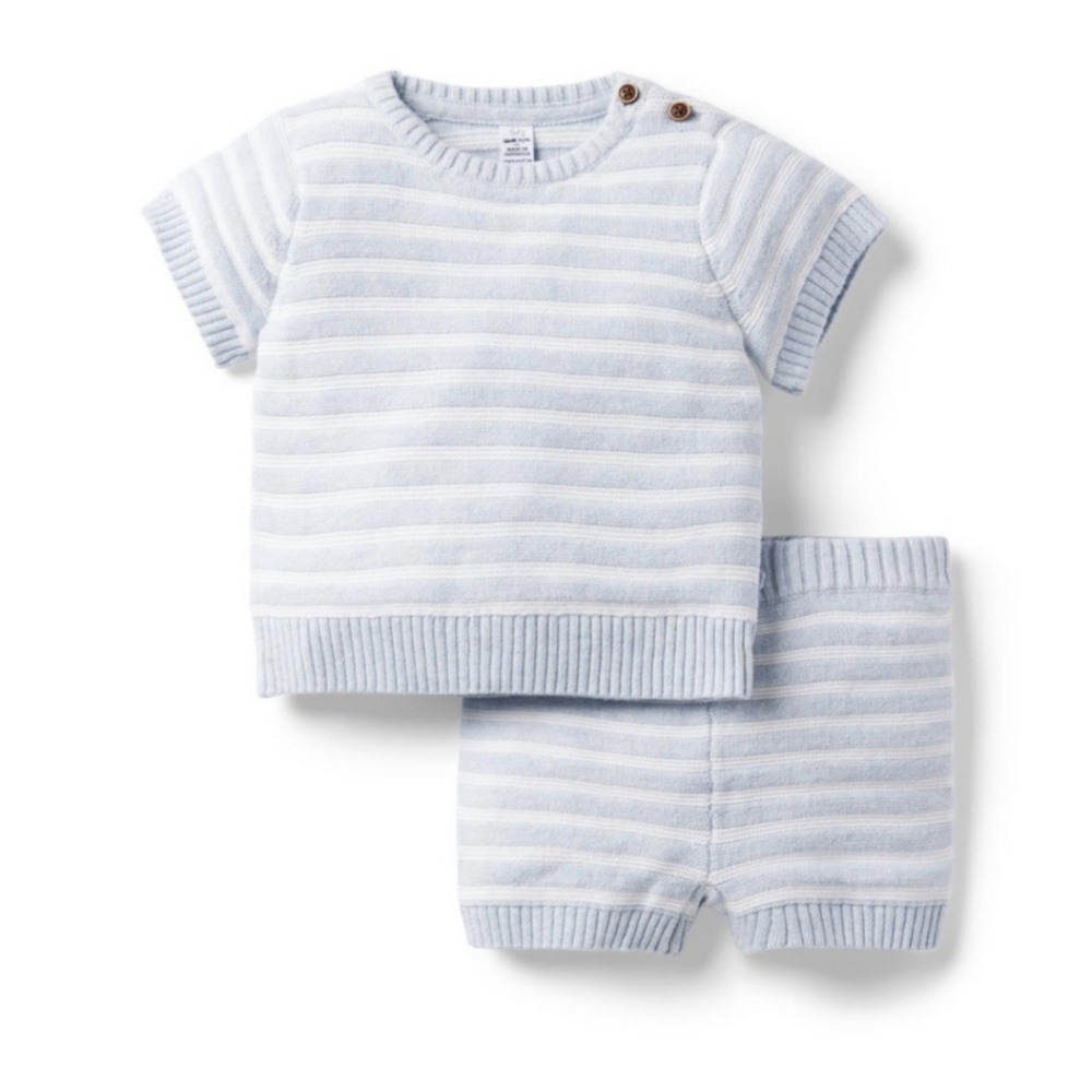 NWT Janie and Jack Blue and White Baby Striped Sweater Matching Set